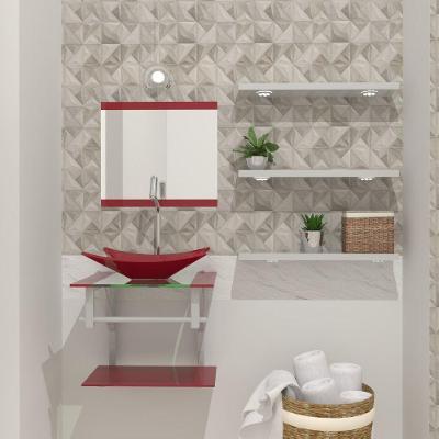 Gabinete de Vidro 45cm AC com Cuba Retangular Vermelho Cereja