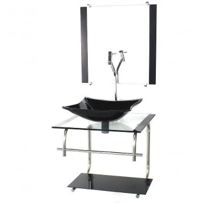 Gabinete De Vidro Para Banheiro 40cm Inox Cuba Quadrada Com Sifao E Torneira Metal Cor:preto