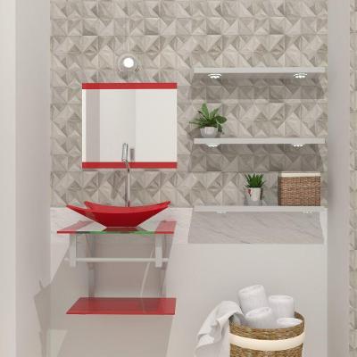 Gabinete de Vidro 45cm AC com Cuba Retangular Vermelho Ferrari
