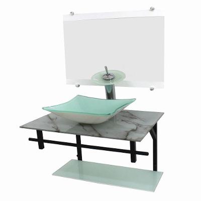 Gabinete de Vidro 60cm com Cuba Quadrada Mármore Branco