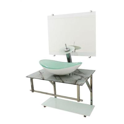 Gabinete De Vidro 60cm Iq Inox Com Cuba Oval Branco