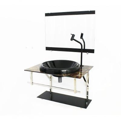 Gabinete de Vidro Iq 60cm Inox com Cuba Chapeu Mármore
