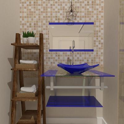 Gabinete de Vidro 60cm com Cuba Quadrada Azul Escuro