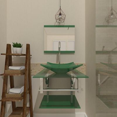 Gabinete de Vidro 45cm Inox Cuba Quadrada e Torneira Algarve