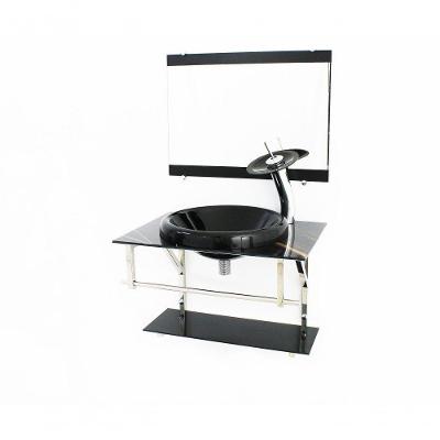Gabinete de Vidro 60cm Inox com Cuba Mármore Preto Dourado