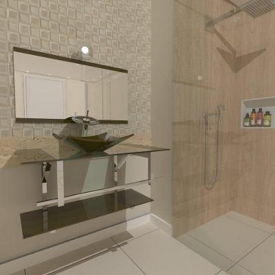 Gabinete de Vidro 90cm Inox com Cuba Quadrada Ouro Envelhecido