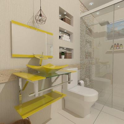 Gabinete de Vidro 60cm Inox com Cuba Quadrada Amarelo