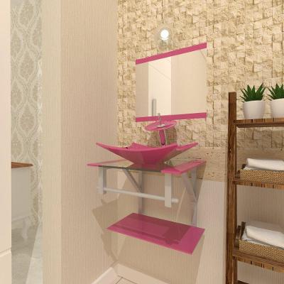 Kit Gabinete de Vidro com Cuba Retangular + Torneira Rosa