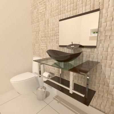 Gabinete de Vidro 70cm Inox com Cuba Oval Marrom