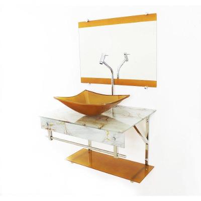 Gabinete de Vidro 60cm Iqx Inox com Cuba Quadrada