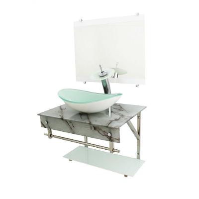 Gabinete De Vidro 60cm Iqx Inox Com Cuba Oval Branco