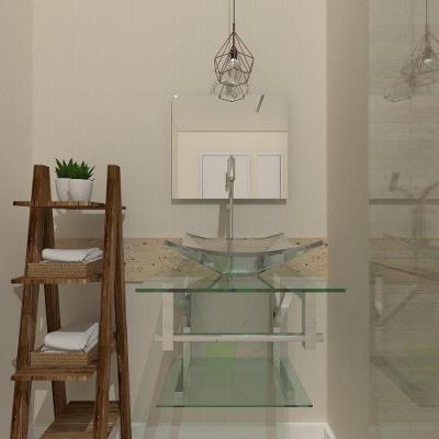 Gabinete de Vidro 45cm Inox Cuba Quadrada e Torneira Algarve