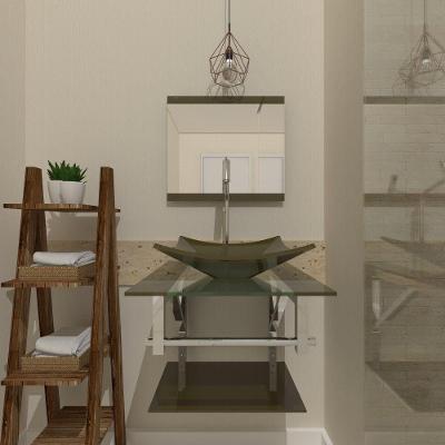 Gabinete de Vidro 45cm Inox Cuba Quadrada e Torneira Algarve