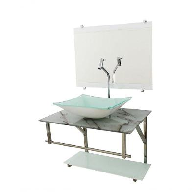Gabinete De Vidro 60cm Iq Inox Com Cuba Retangular Branco