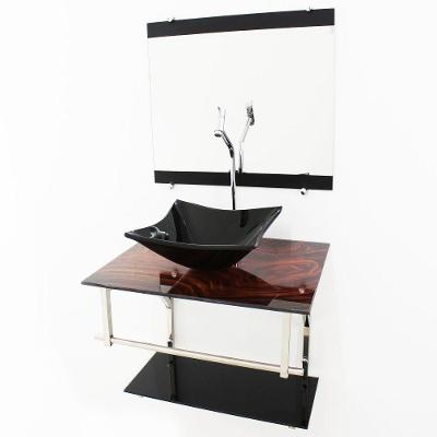 Gabinete de Vidro 60cm Iq Inox com Cuba Quadrada