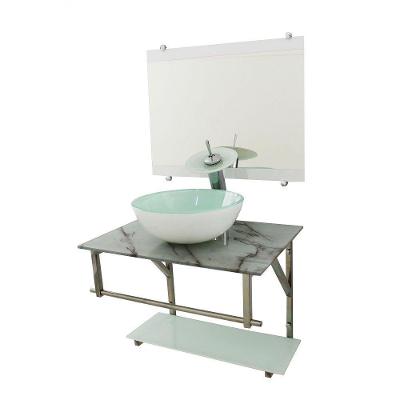 Gabinete De Vidro 60cm Iq Inox Com Cuba Redonda Branco