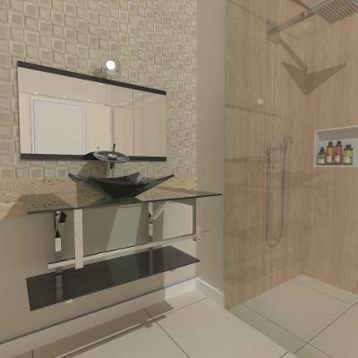 Gabinete de Vidro 90cm Inox com Cuba Quadrada Grafite