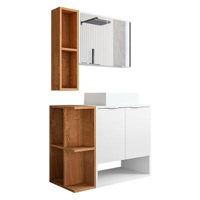 Gabinete Banheiro Star Com Cuba Dalla E Valvula Click Black Branco/naturale Branco/naturale