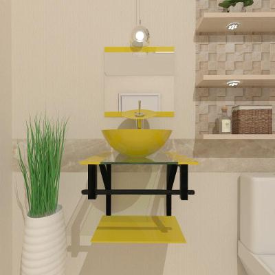 Gabinete de Vidro 40cm AP com Cuba Redonda Amarelo 