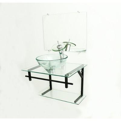 Gabinete de Vidro 60cm com Cuba Redonda Incolor