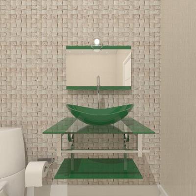 Gabinete De Vidro Para Banheiro 60cm Inox Cuba Oval Com Sifao E Torneira Metal Cor:verde