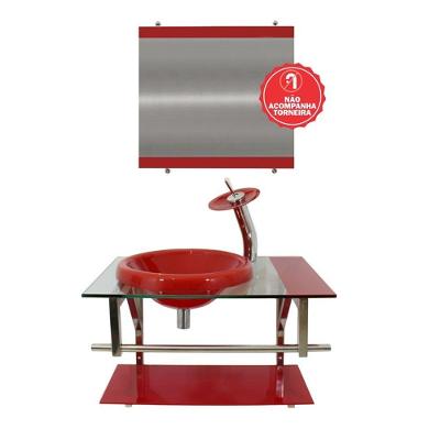 Gabinete de Vidro 70cm Cuba Chapéu Redonda Vermelho Ferrari