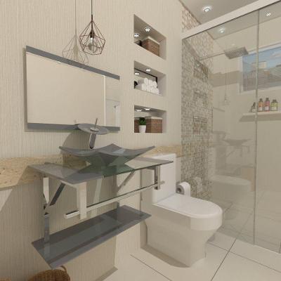 Gabinete de Vidro 60cm Inox com Cuba Quadrada Prata