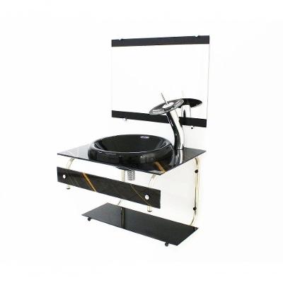 Gabinete de Vidro 60cm It Inox com Cuba Chapeu Preto Dourado