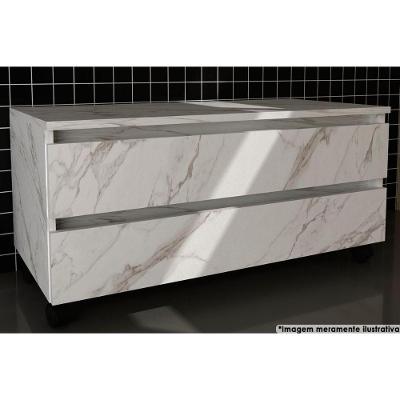 Balcão p/ Banheiro BN3603 2 Gavetas c/ Rodízio cor Mármore Branco - Tecno Mobili