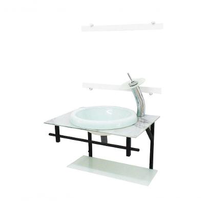 Gabinete de Vidro Ap 60cm com Cuba Chapeu Mármore Branco
