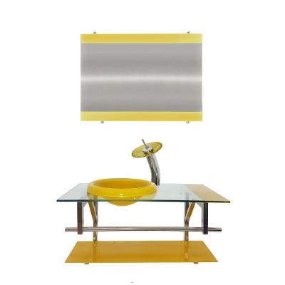 Gabinete de Vidro 80cm Inox com Cuba Chapéu Redonda Amarelo