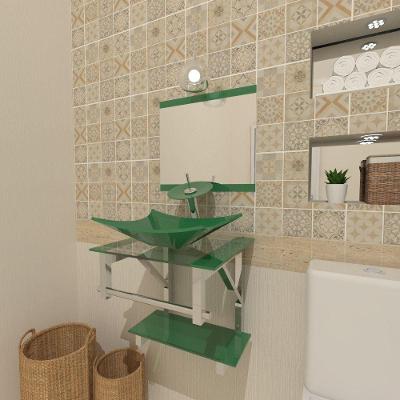 Gabinete de Vidro 45cm IQ Inox com Cuba Retangular Verde 