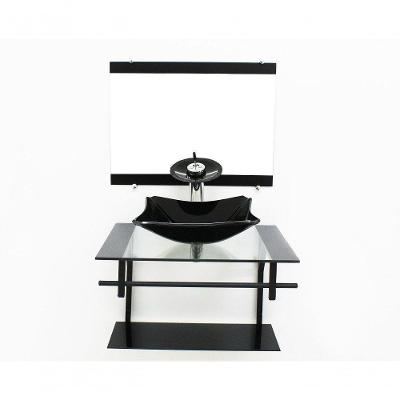 Gabinete 60cm Ap Com Cuba Retangular Chanfrada Preto