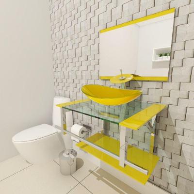 Kit Gabinete de Vidro 60 cm Cuba e Torneira Ibiza Amarelo