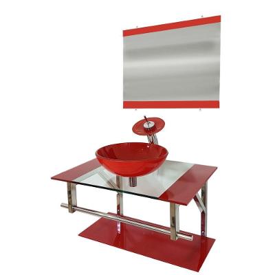 Gabinete de Vidro 80cm Inox Cuba Redonda Vermelho Ferrari