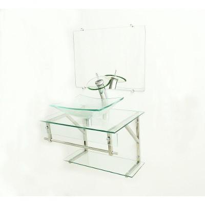 Gabinete de Vidro 60cm Inox com Cuba Retangular Incolor