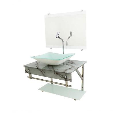Gabinete De Vidro 60cm Iqx Inox Com Cuba Retangular Branco