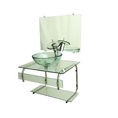 Gabinete de Vidro 60cm Inox com Cuba Redonda Incolor