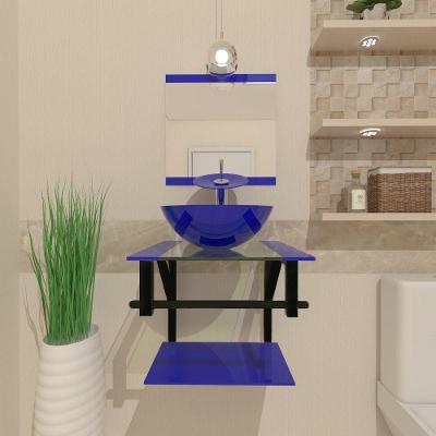 Gabinete De Vidro 40cm Ap Com Cuba Redonda - Azul Escuro