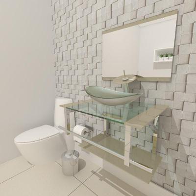 Kit Gabinete de Vidro 60 cm Cuba e Torneira Ibiza Champanhe