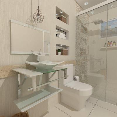 Gabinete de Vidro 60cm Inox com Cuba Quadrada Branco