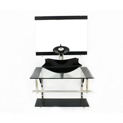 Gabinete De Vidro Inox Com Cuba Retangular Chanfrada Preto