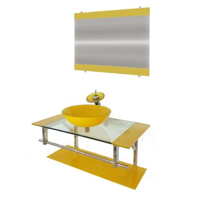 Gabinete de Vidro 90cm Inox com Cuba Redonda Amarelo