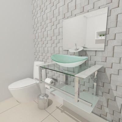 Kit Gabinete de Vidro 60 cm Cuba e Torneira Ibiza Branco