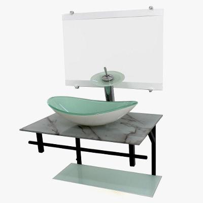 Gabinete De Vidro 70cm Ap Com Cuba Oval Branco