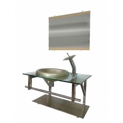 Gabinete de Vidro 70cm com Cuba Chapéu Redonda Champanhe