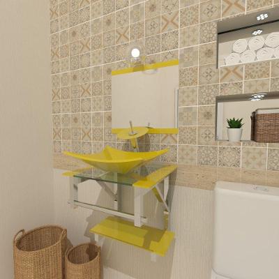 Gabinete de Vidro 45cm IQ Inox com Cuba Retangular Amarelo 