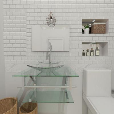 Gabinete De Vidro Para Banheiro 60cm Inox Cuba Quadrada Com Sifao E Torneira Metal Cor:incolor