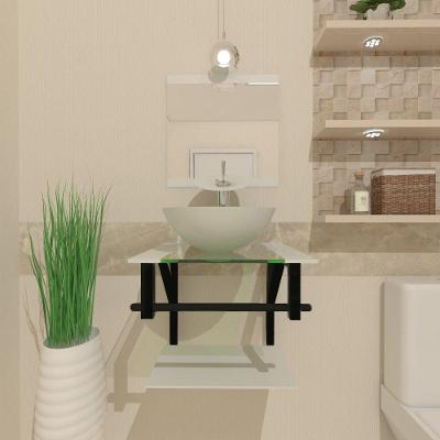 Gabinete de Vidro 40cm AP com Cuba Redonda Branco