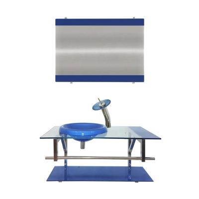 Gabinete de Vidro 80cm com Cuba Chapéu Redonda Azul Escuro